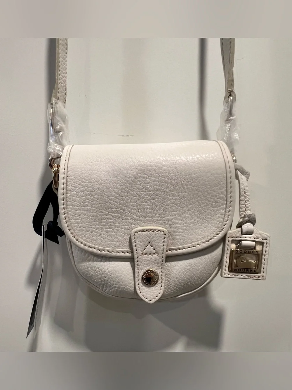 Dooney & Bourke White Pebbled Leather Saddle Crossbody NWT